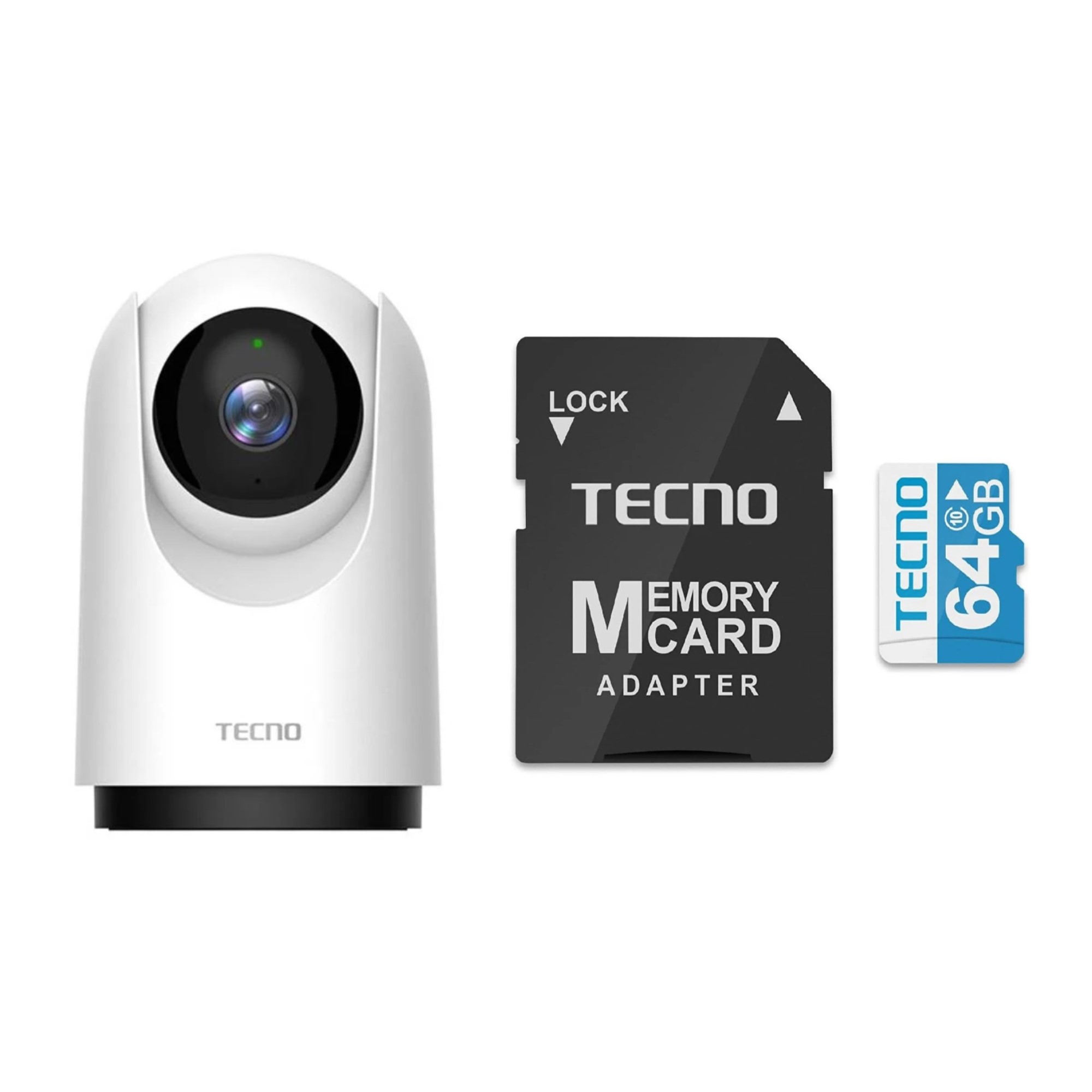 Tecno TH300 3MP 2K Ultra HD 360° Kablosuz Wifi Güvenlik Kamerası + Tecno 64Gb 100Mb/s Micro 