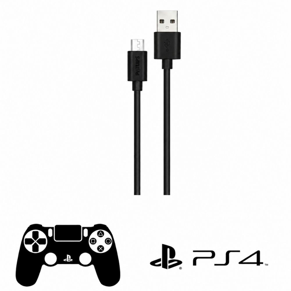 Philips Playstation 4 İle Uyumlu Joystick Şarj Kablosu UsbA to Micro 3A 45W Universal Hızlı Şarj Data Kablo 2Metre DLC3106U