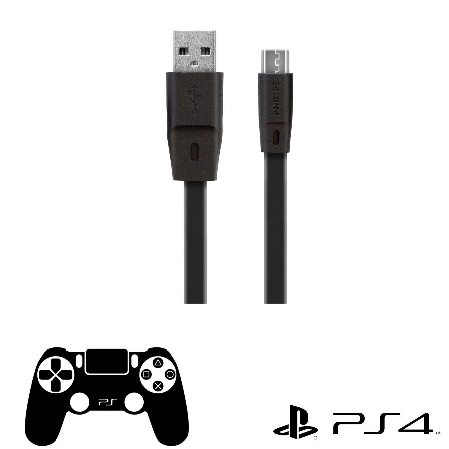 Philips Playstation 4 İle Uyumlu Joystick Şarj Kablosu 3A 45W UsbA to Universal Micro Hızlı Şarj Kablo 1.8M DLC2519CB/97